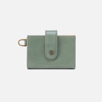 HOBO Jean Accordian Card Case In Polished Leather - Jade