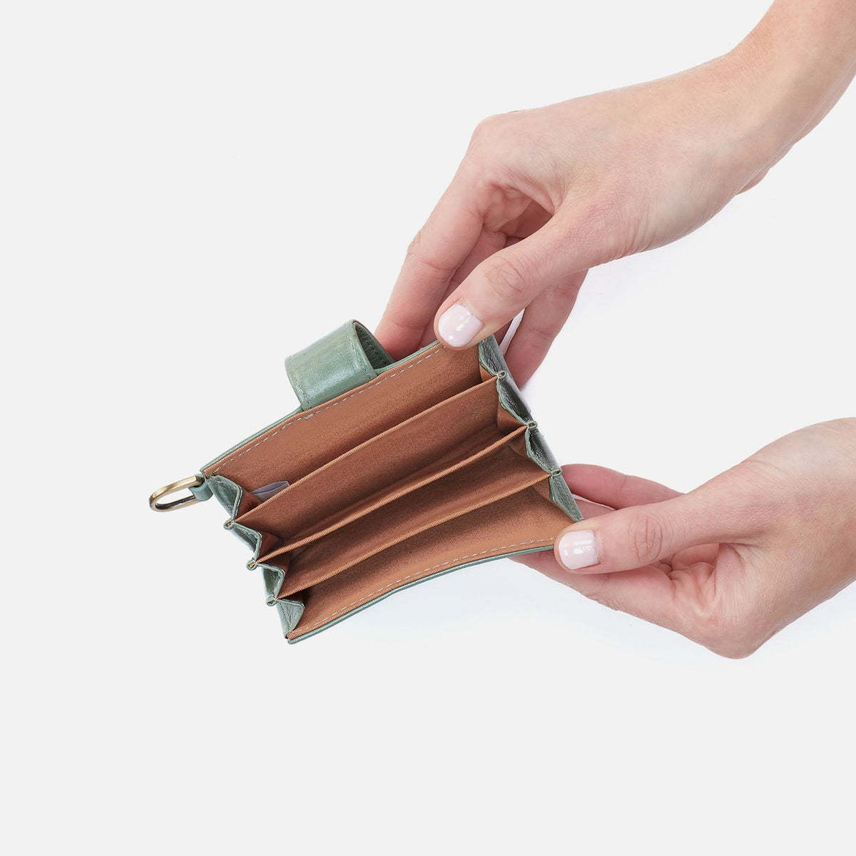 HOBO Jean Accordian Card Case In Polished Leather - Jade