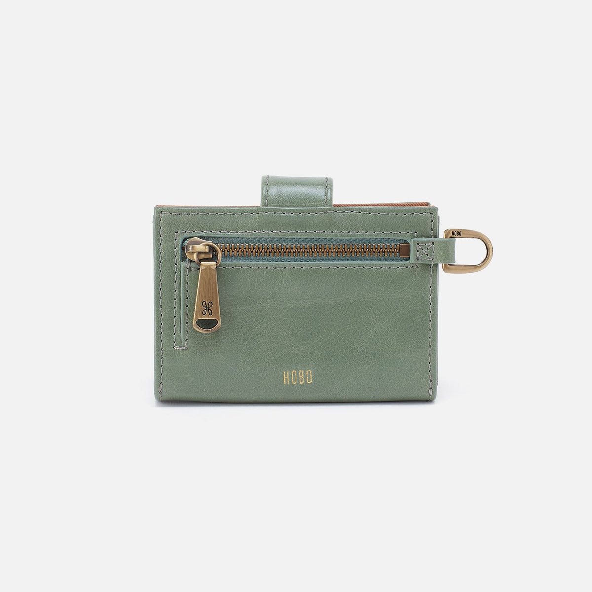 HOBO Jean Accordian Card Case In Polished Leather - Jade