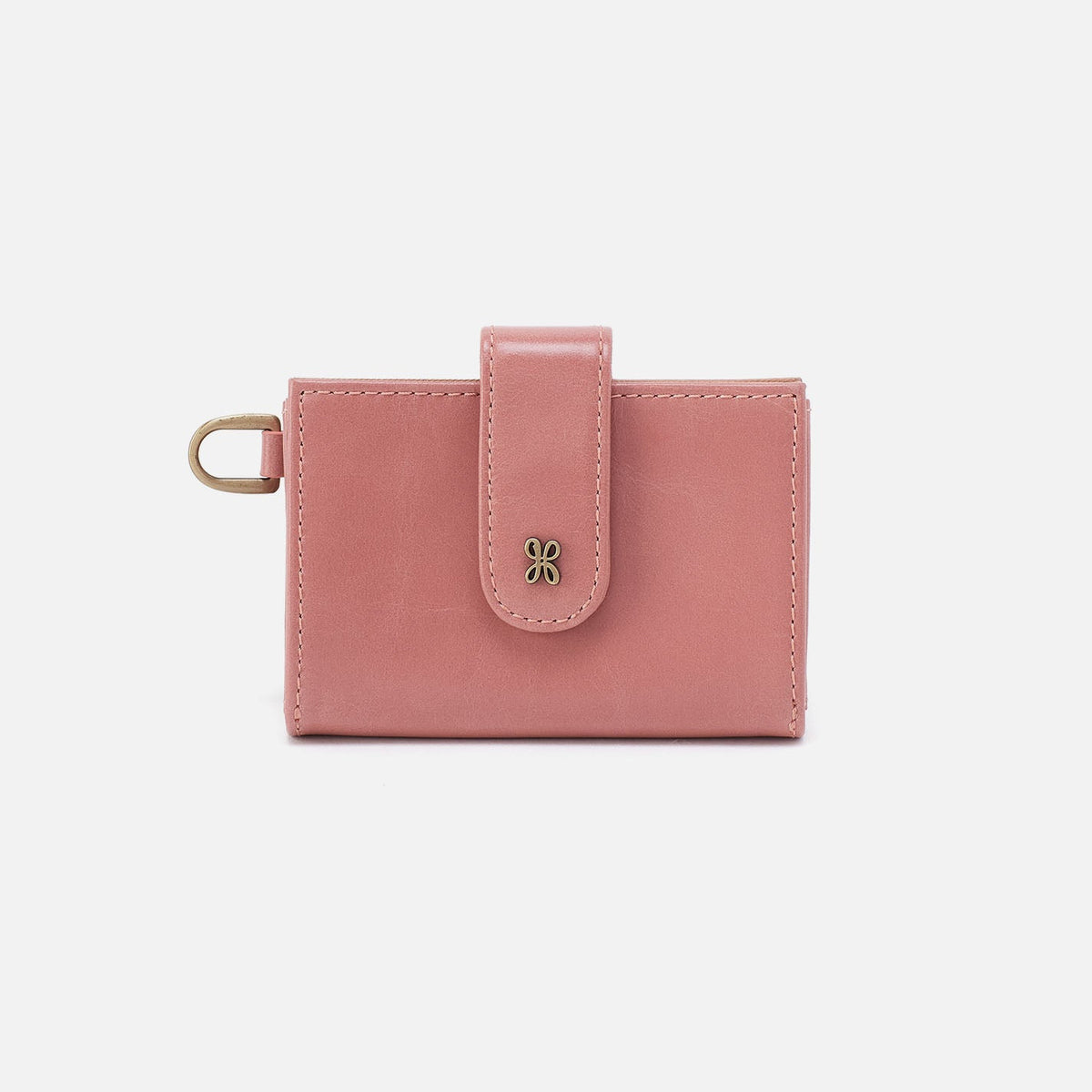 HOBO Jean Accordian Card Case In Polished Leather - Rose