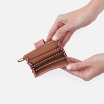 HOBO Jean Accordian Card Case In Polished Leather - Rose