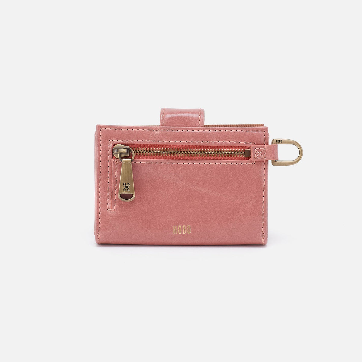 HOBO Jean Accordian Card Case In Polished Leather - Rose