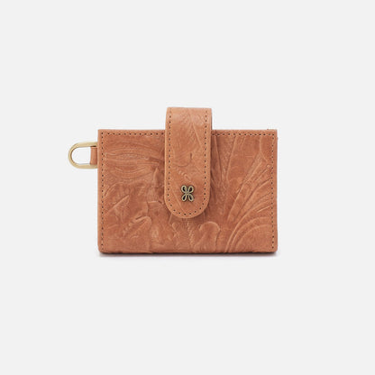 HOBO Jean Accordian Card Case In Tooled Embossed Leather - Saddle Tooled Emboss