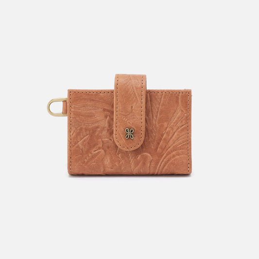 HOBO Jean Accordian Card Case In Tooled Embossed Leather - Saddle Tooled Emboss