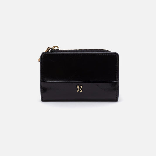 HOBO Jill Card Case In Polished Leather - Black