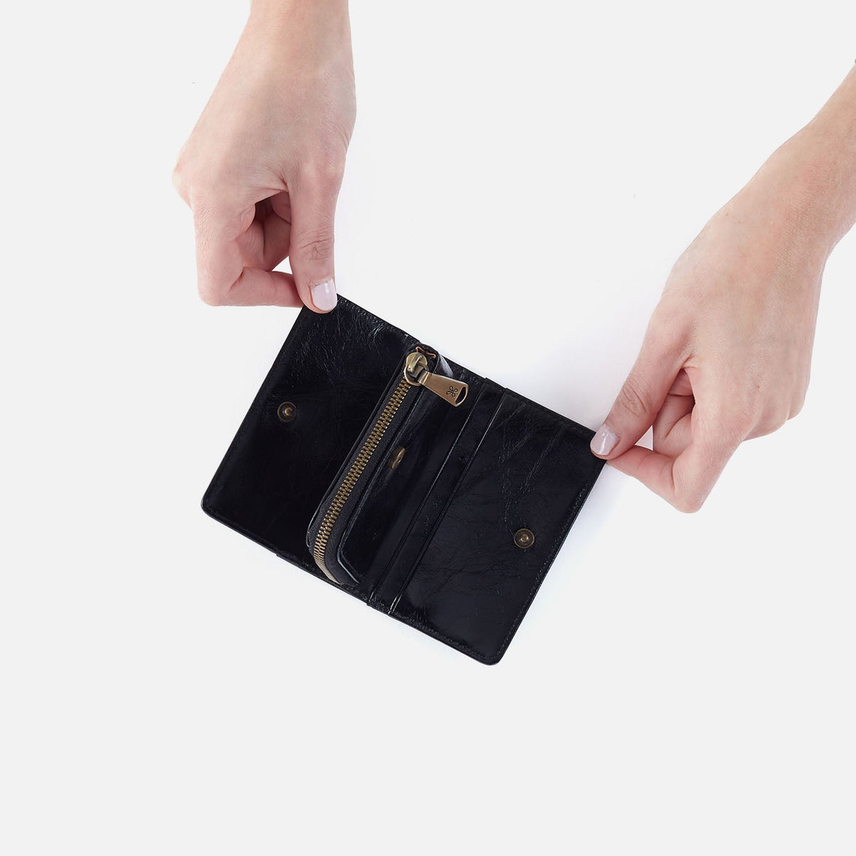 HOBO Jill Card Case In Polished Leather - Black