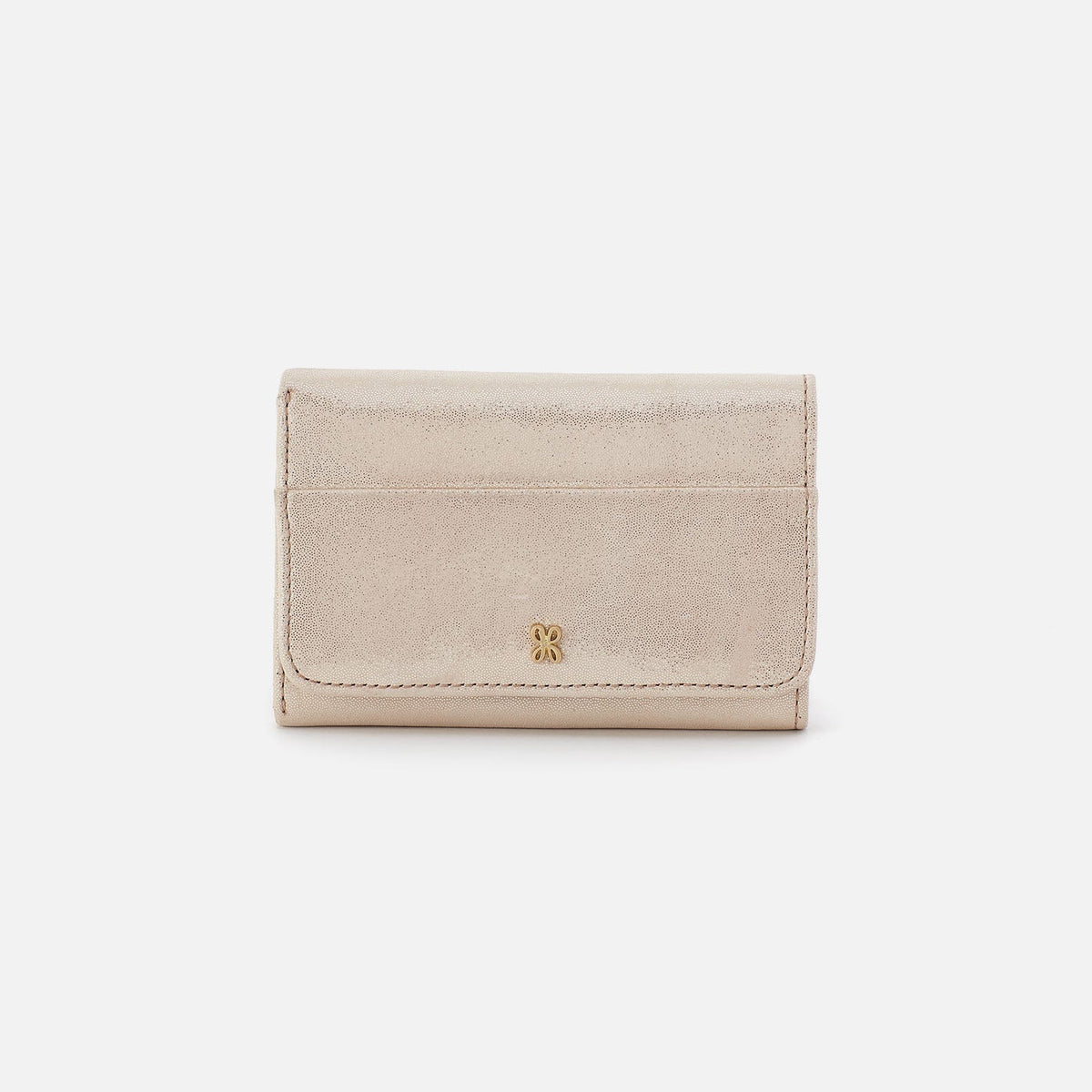 HOBO Jill Trifold Wallet In Metallic Leather - Sand Shimmer