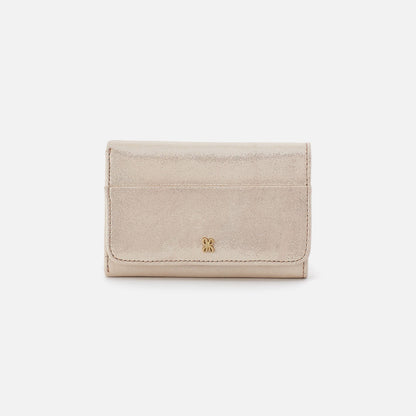 HOBO Jill Trifold Wallet In Metallic Leather - Sand Shimmer