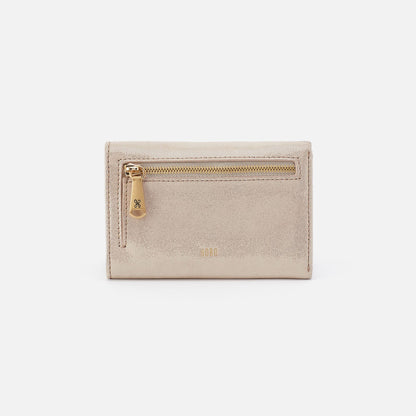 HOBO Jill Trifold Wallet In Metallic Leather - Sand Shimmer