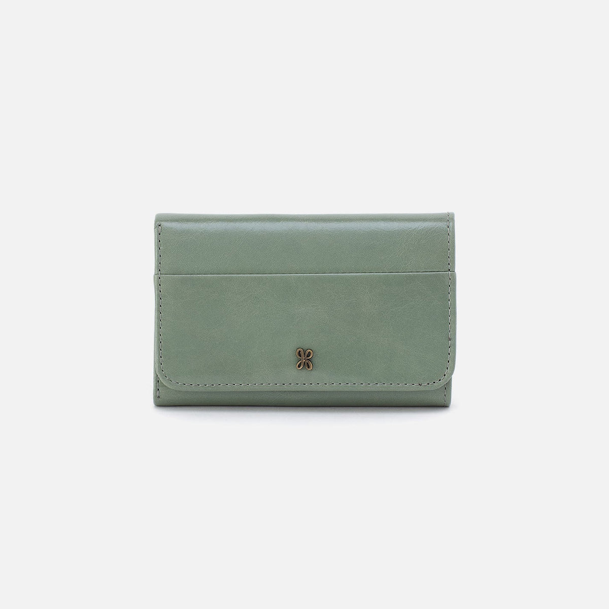 HOBO Jill Trifold Wallet In Polished Leather - Jade