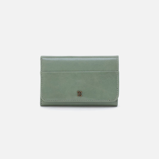 HOBO Jill Trifold Wallet In Polished Leather - Jade