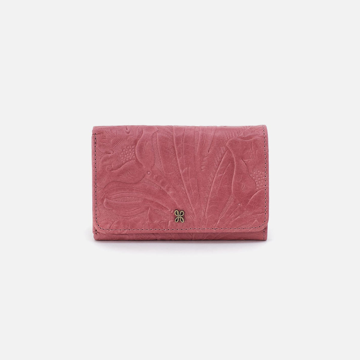 HOBO Jill Trifold Wallet In Tooled Embossed Leather - Mauve Tooled Emboss