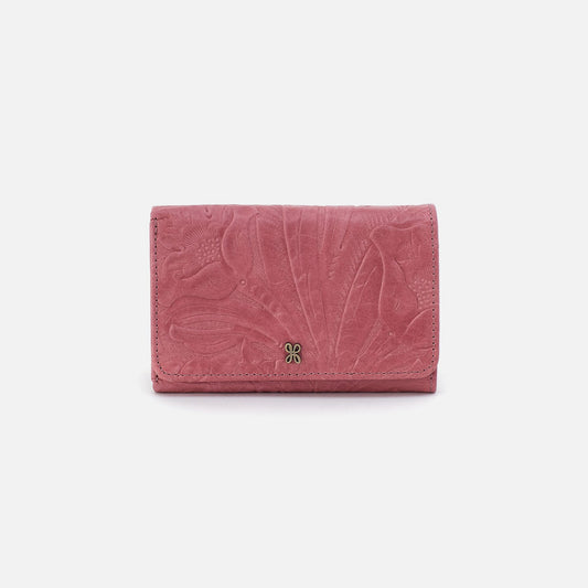 HOBO Jill Trifold Wallet In Tooled Embossed Leather - Mauve Tooled Emboss