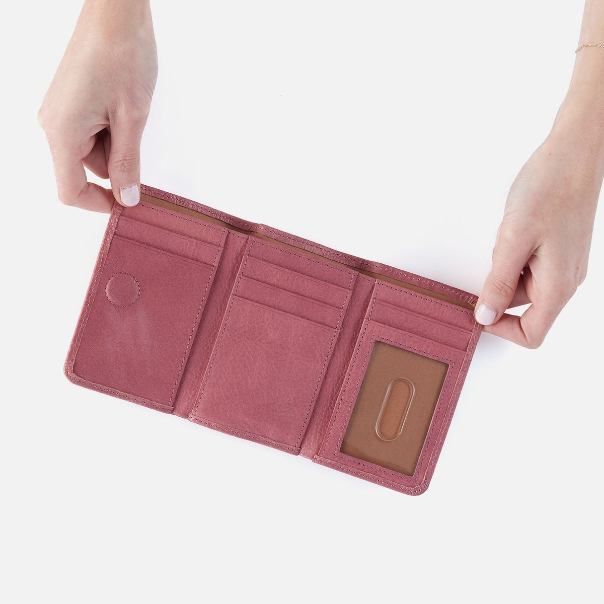 HOBO Jill Trifold Wallet In Tooled Embossed Leather - Mauve Tooled Emboss