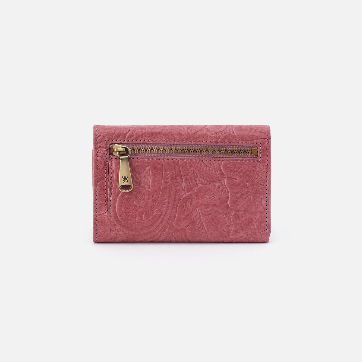HOBO Jill Trifold Wallet In Tooled Embossed Leather - Mauve Tooled Emboss