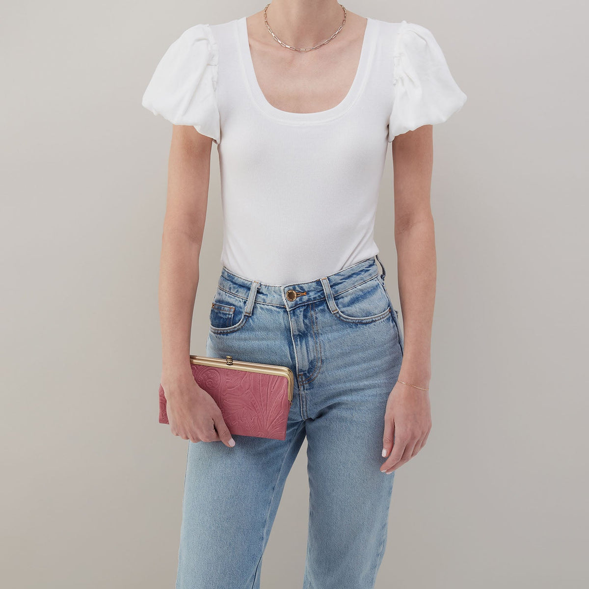 HOBO Lauren Clutch-Wallet In Tooled Embossed Leather - Mauve Tooled Emboss