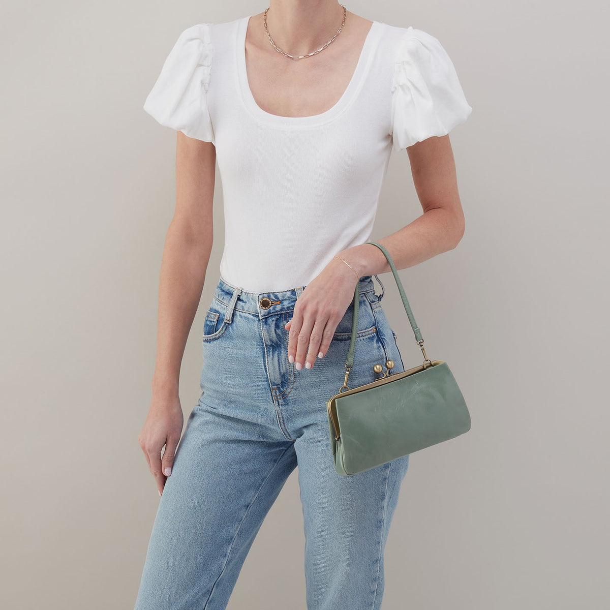 HOBO Lauren Frame Crossbody In Polished Leather - Jade