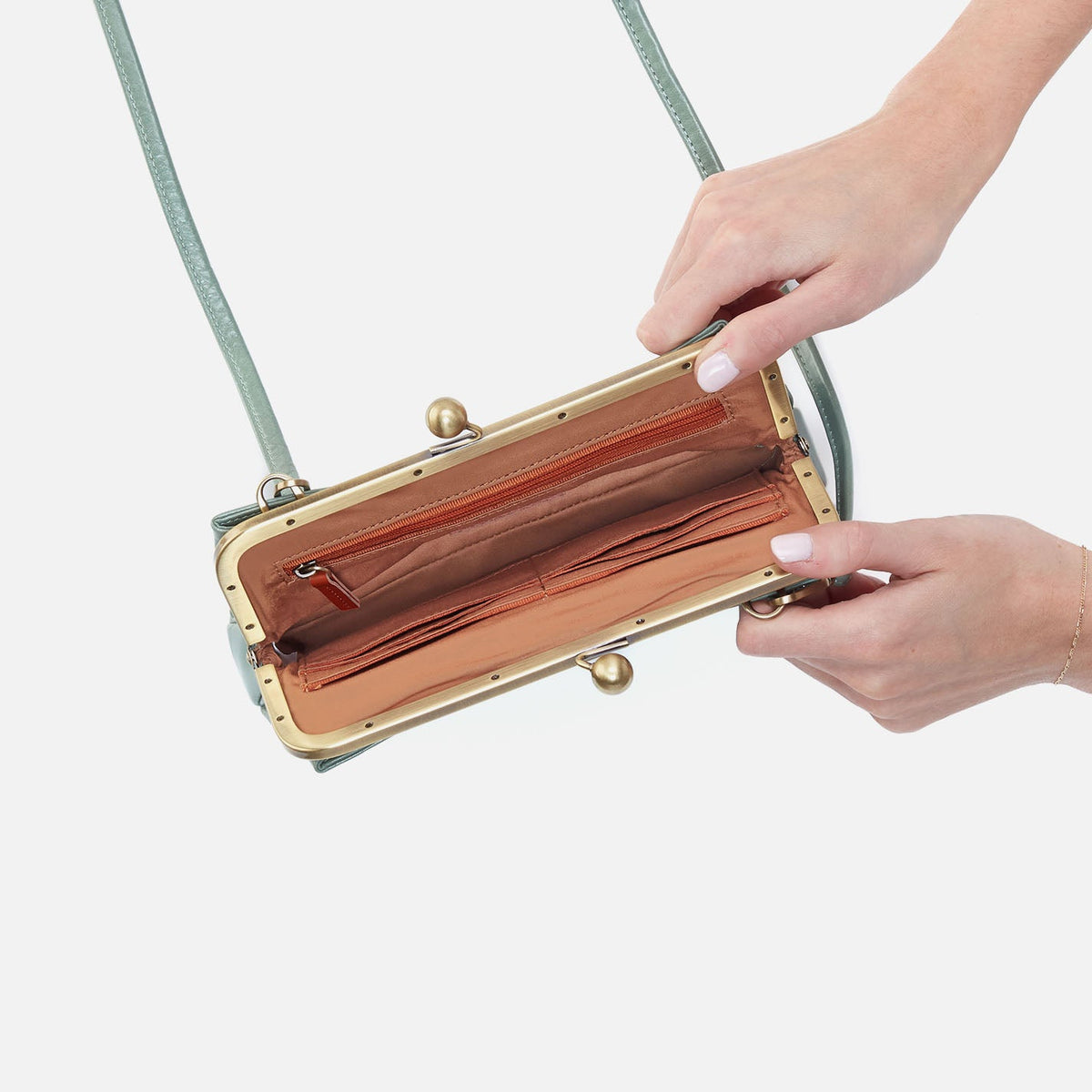 HOBO Lauren Frame Crossbody In Polished Leather - Jade