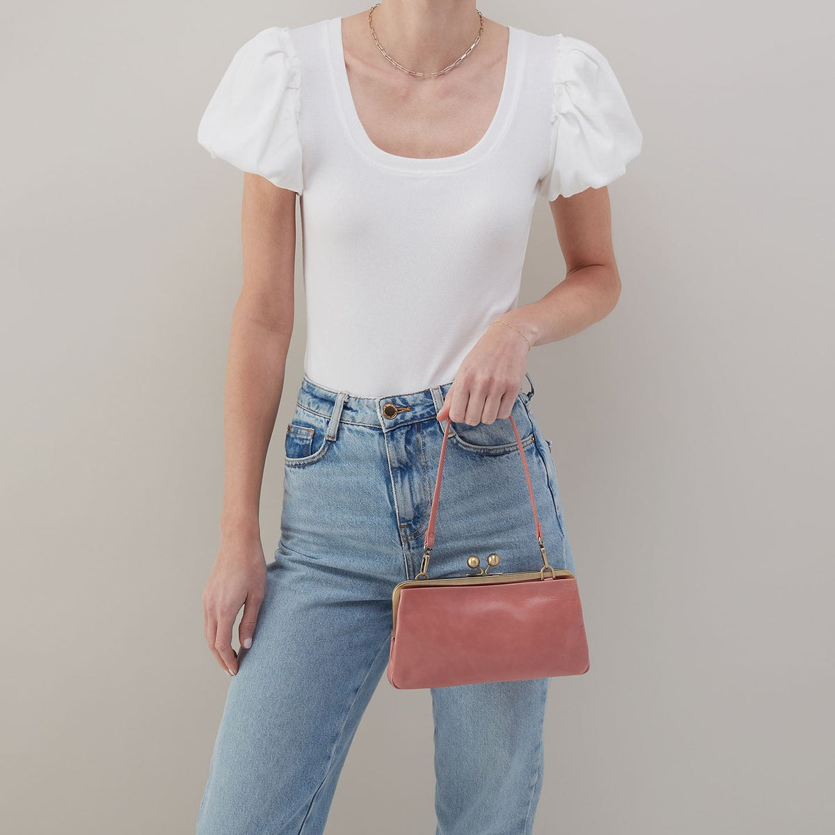 HOBO Lauren Frame Crossbody In Polished Leather - Rose