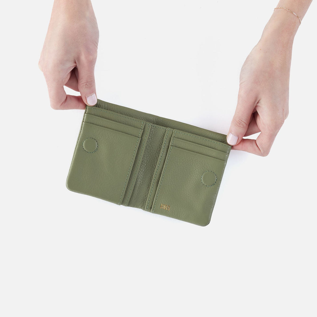 HOBO Lumen Mini Wallet In Pebbled Leather - Watercress