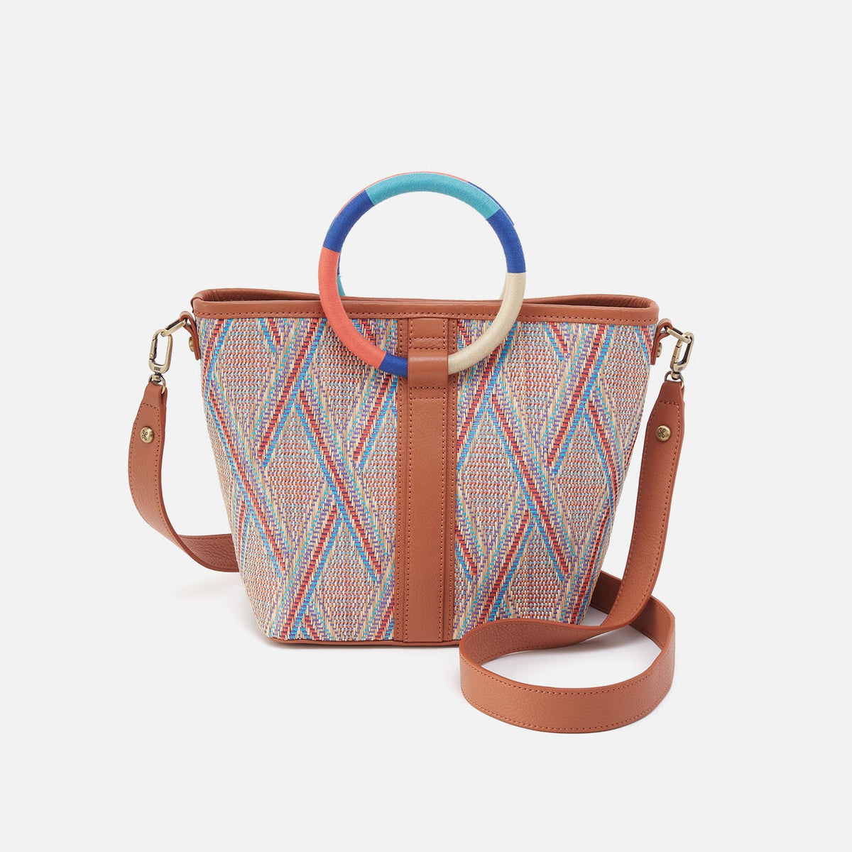 HOBO Luna Small Tote In Multi Weave With Leather Trim - Sunset Raffia