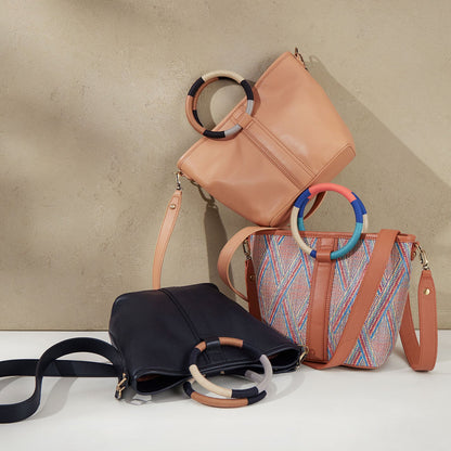 HOBO Luna Small Tote In Multi Weave With Leather Trim - Sunset Raffia