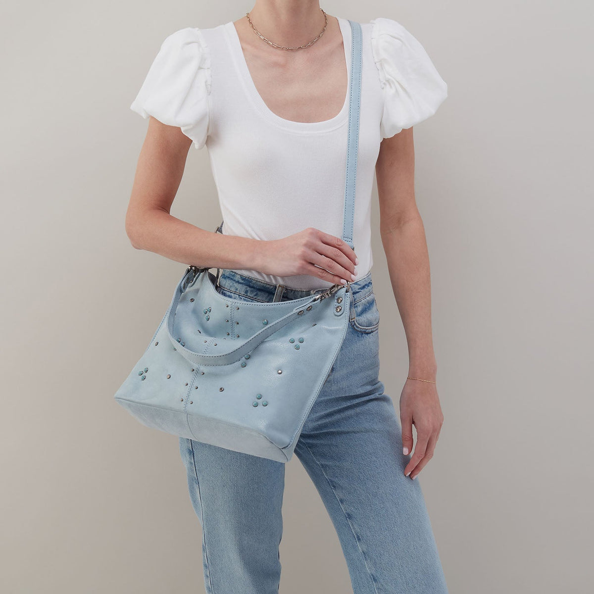 HOBO Pier Shoulder Bag In Buffed Leather - Sky