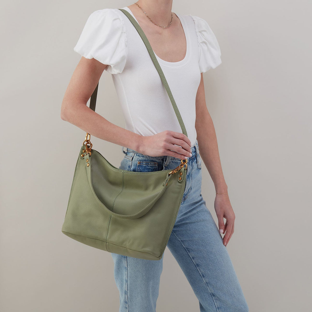 HOBO Pier Shoulder Bag In Pebbled Leather - Watercress