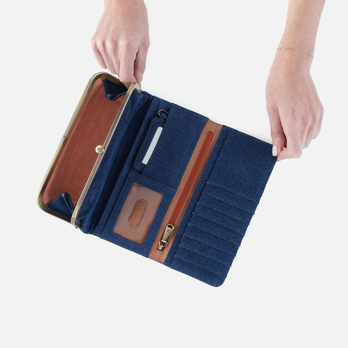 HOBO Rachel Continental Wallet In Denim Fabric - Dark Denim