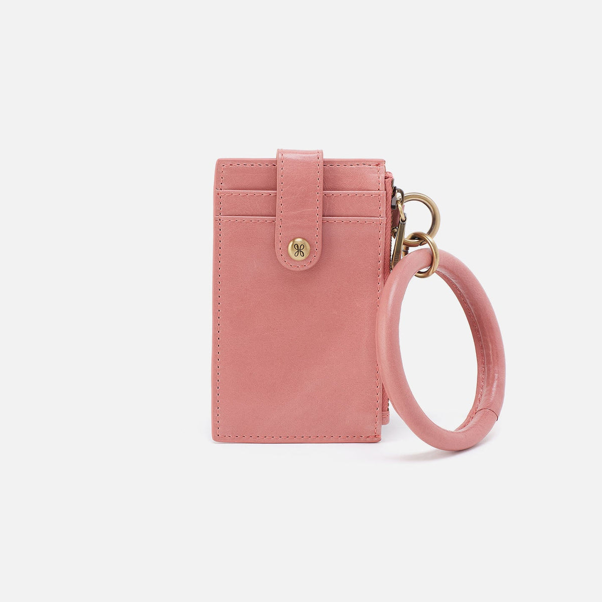 HOBO Ring Credit Card Wristlet In Polished Leather - Rose