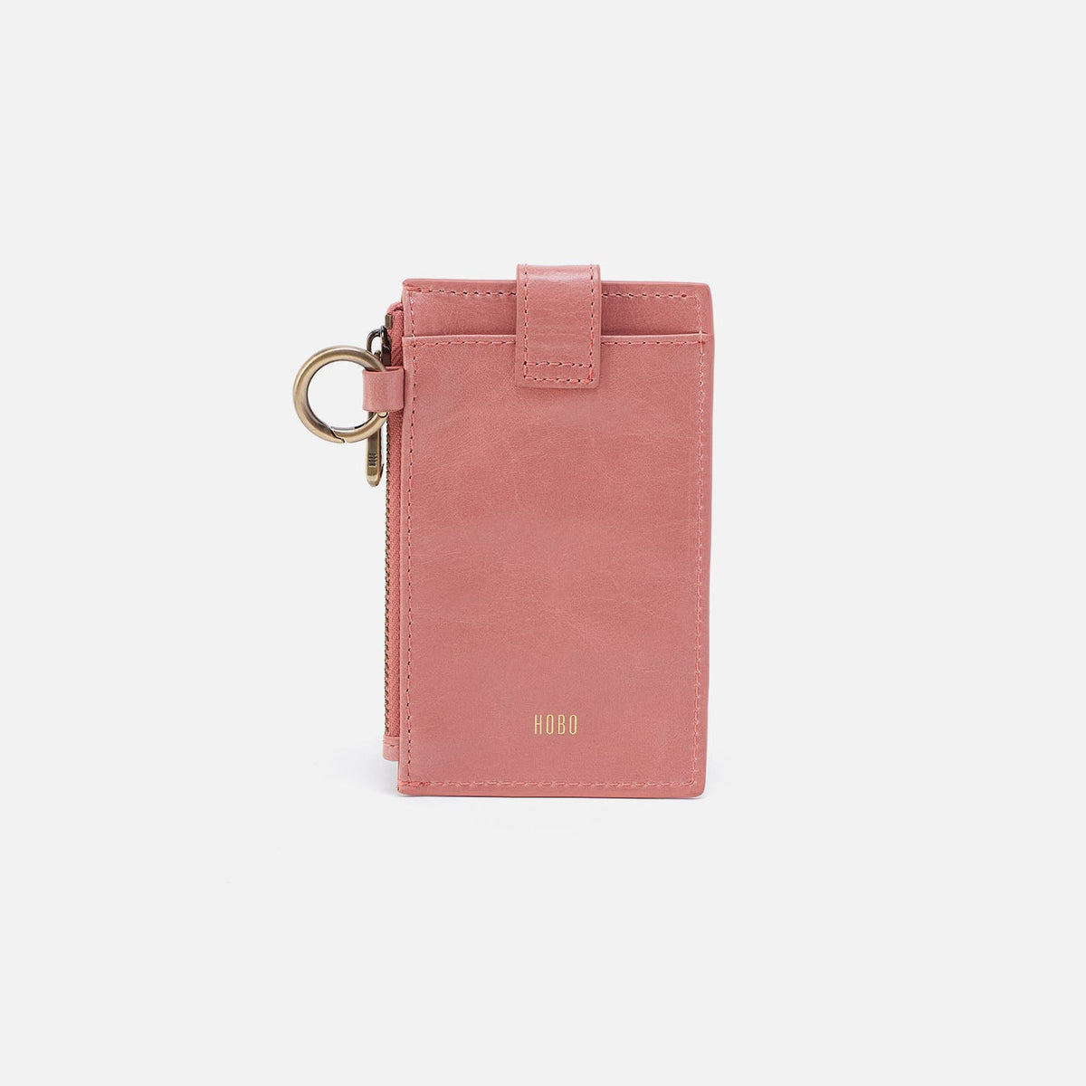 HOBO Ring Credit Card Wristlet In Polished Leather - Rose
