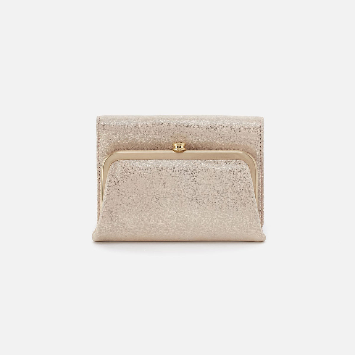HOBO Robin Compact Wallet In Metallic Leather - Sand Shimmer