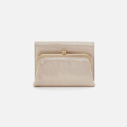 HOBO Robin Compact Wallet In Metallic Leather - Sand Shimmer