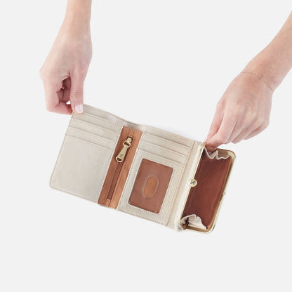 HOBO Robin Compact Wallet In Metallic Leather - Sand Shimmer