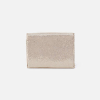 HOBO Robin Compact Wallet In Metallic Leather - Sand Shimmer