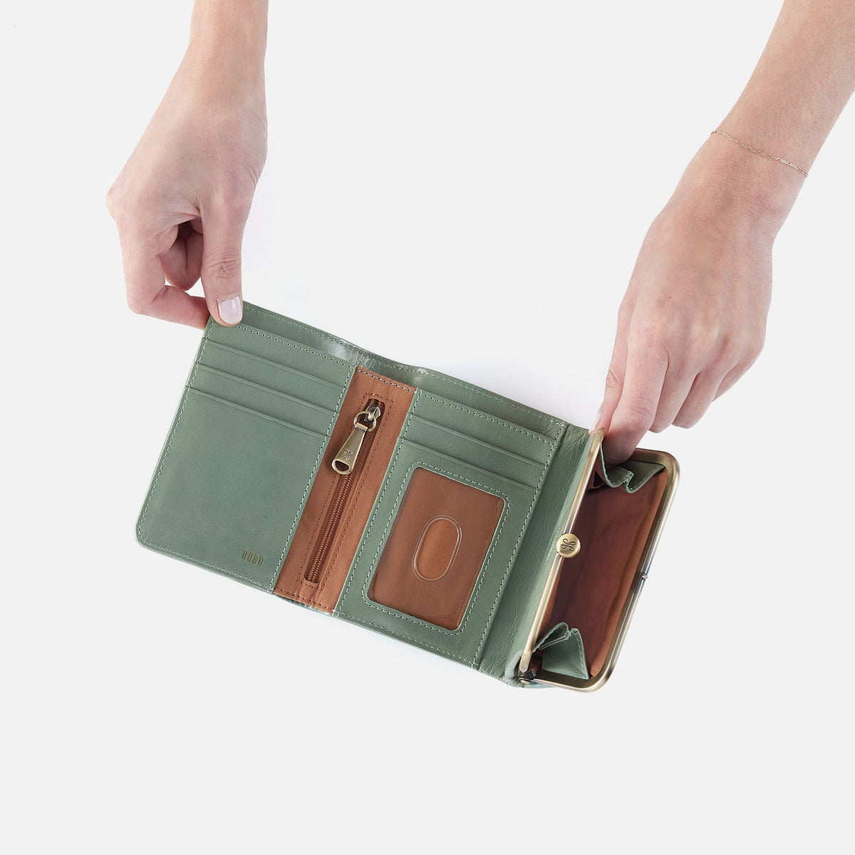 HOBO Robin Compact Wallet In Polished Leather - Jade