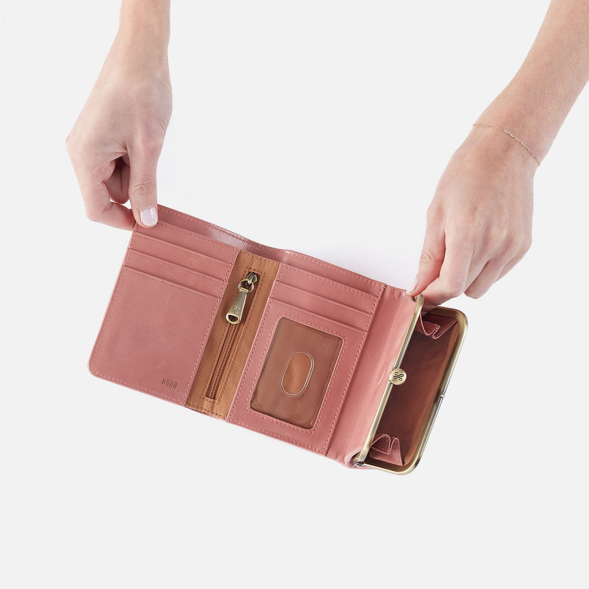 HOBO Robin Compact Wallet In Polished Leather - Rose