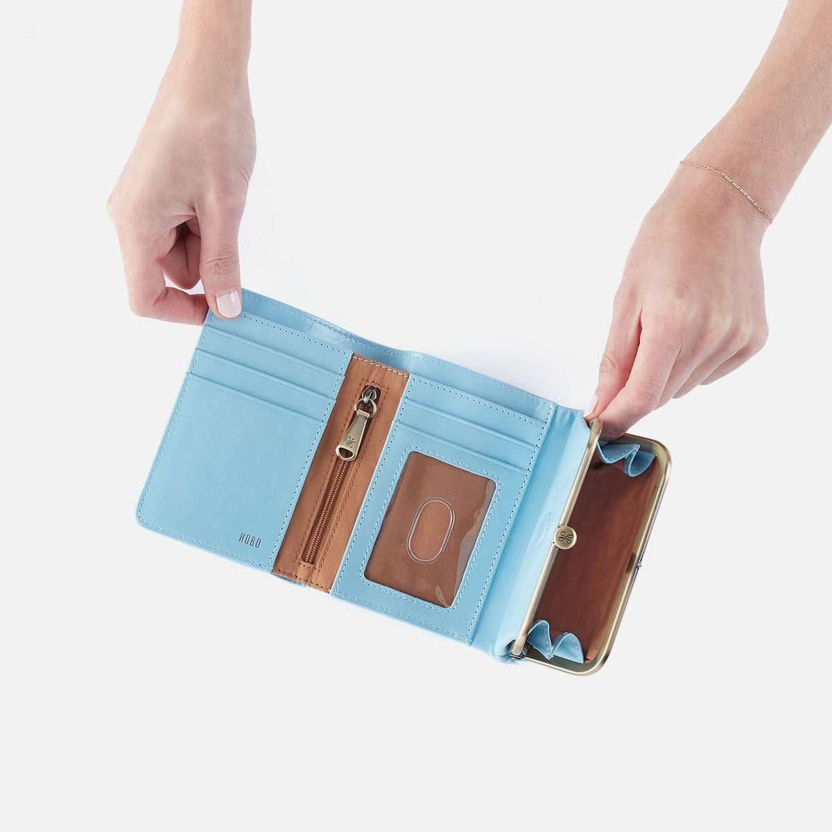 HOBO Robin Compact Wallet In Polished Leather - Stratosphere