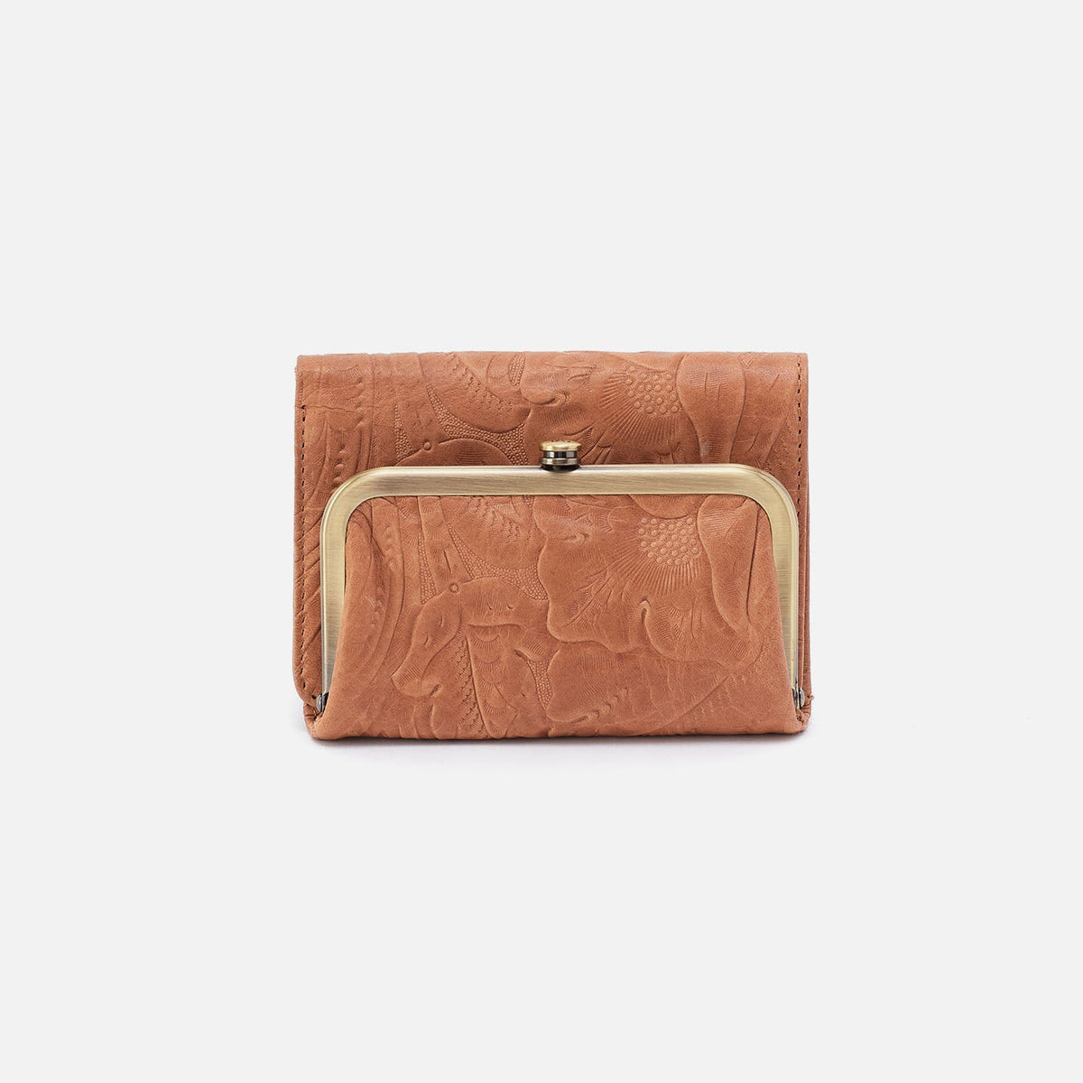 HOBO Robin Compact Wallet In Tooled Embossed Leather - Saddle Tooled Emboss