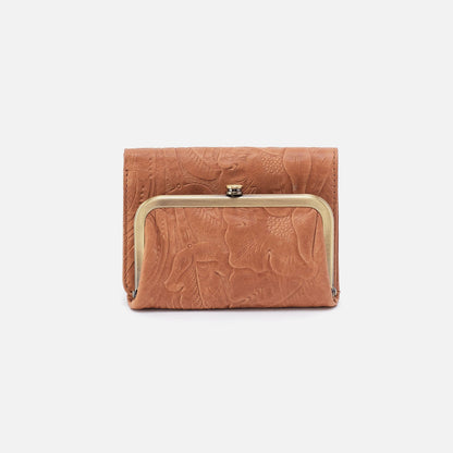 HOBO Robin Compact Wallet In Tooled Embossed Leather - Saddle Tooled Emboss