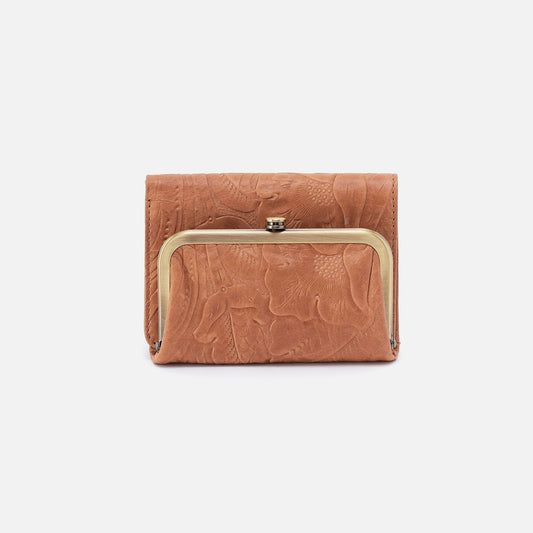 HOBO Robin Compact Wallet In Tooled Embossed Leather - Saddle Tooled Emboss