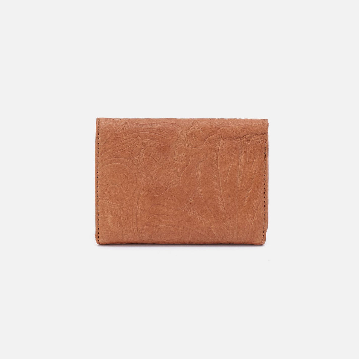 HOBO Robin Compact Wallet In Tooled Embossed Leather - Saddle Tooled Emboss