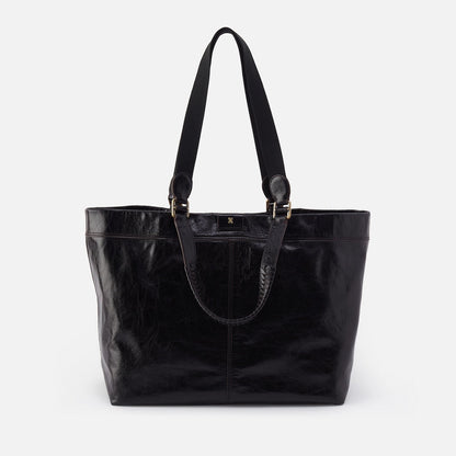 HOBO Romy Max Tote In Polished Leather - Black