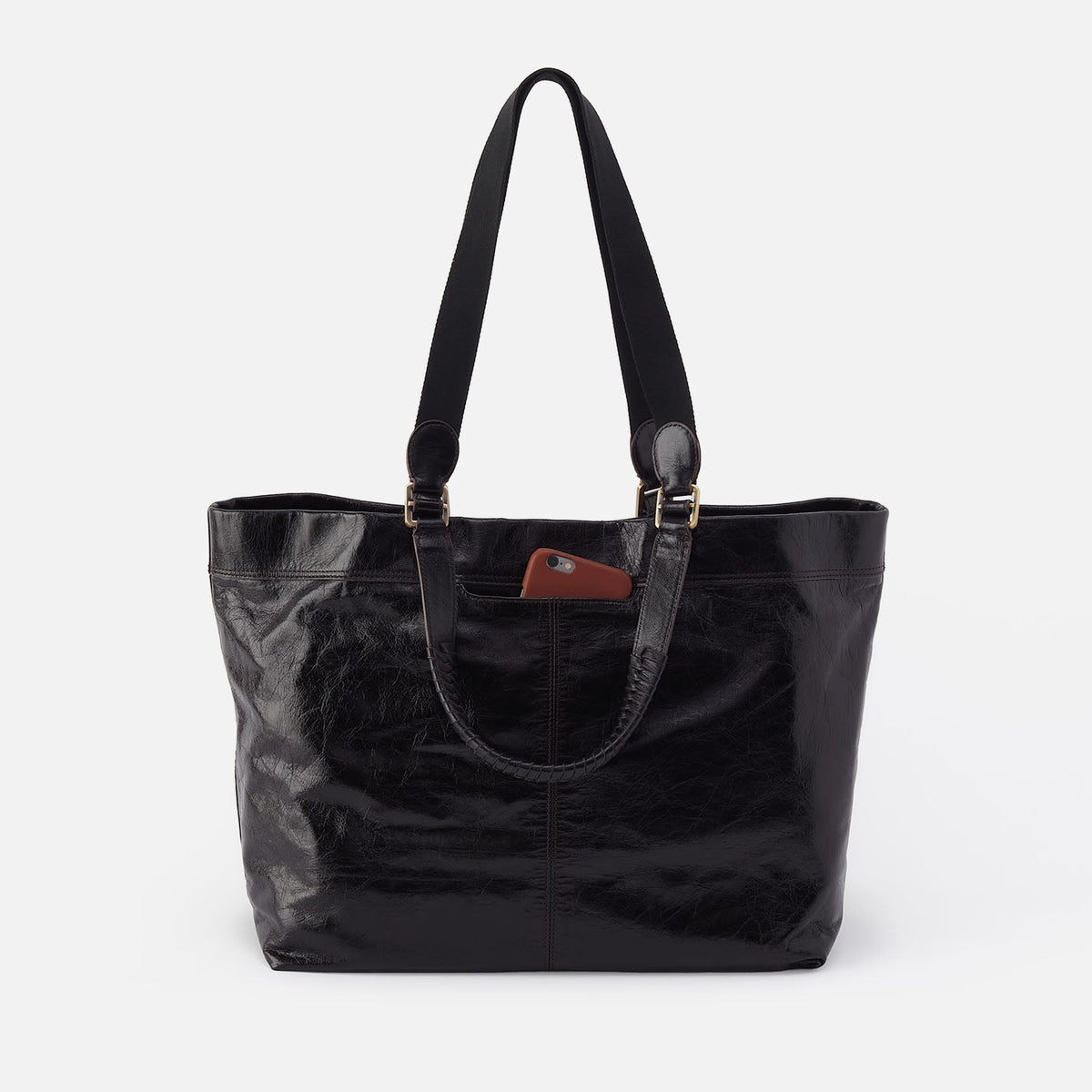 HOBO Romy Max Tote In Polished Leather - Black