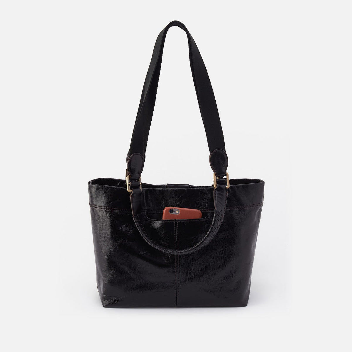 HOBO Romy Medium Tote In Polished Leather - Black