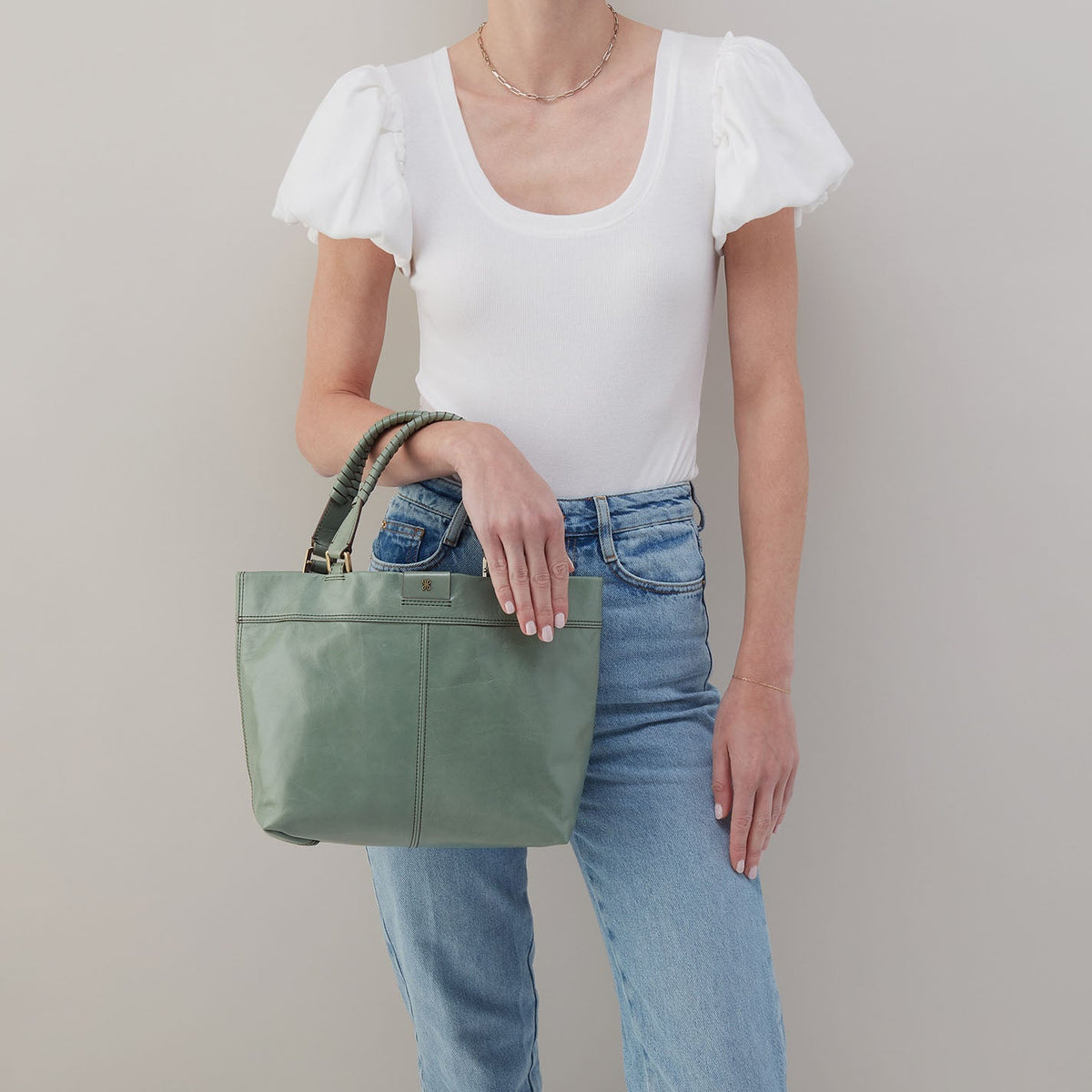 HOBO Romy Medium Tote In Polished Leather - Jade