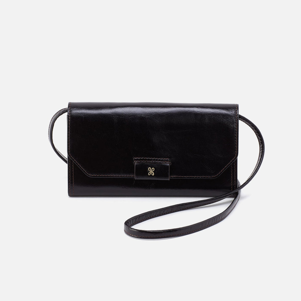 HOBO Romy Wallet Crossbody In Polished Leather - Black