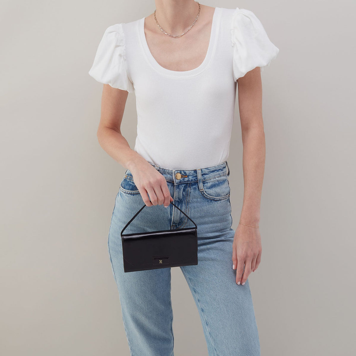 HOBO Romy Wallet Crossbody In Polished Leather - Black