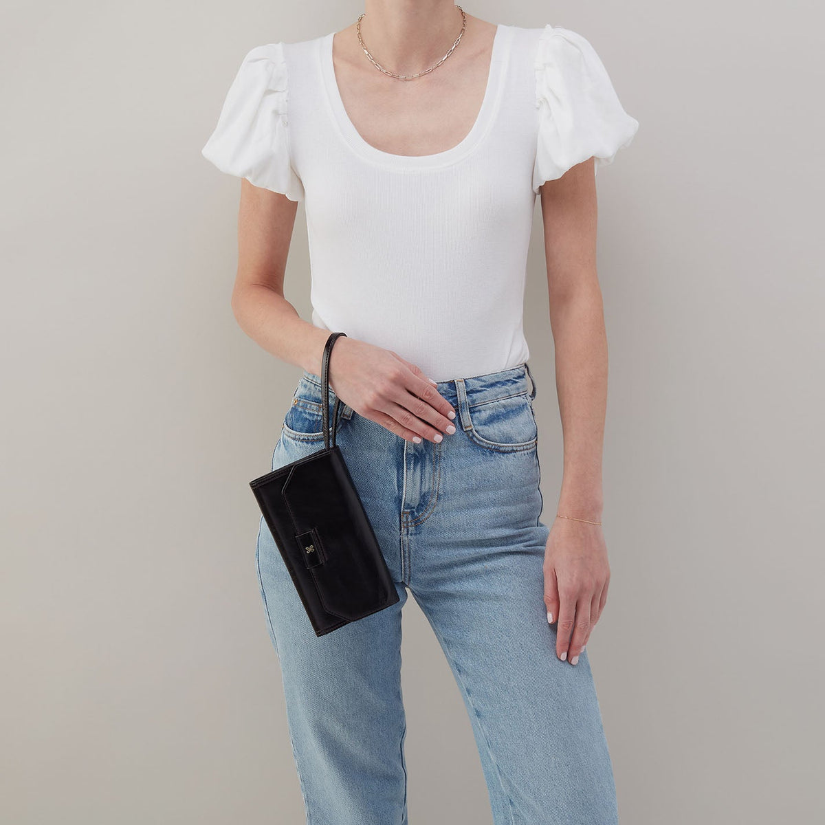 HOBO Romy Wallet Crossbody In Polished Leather - Black