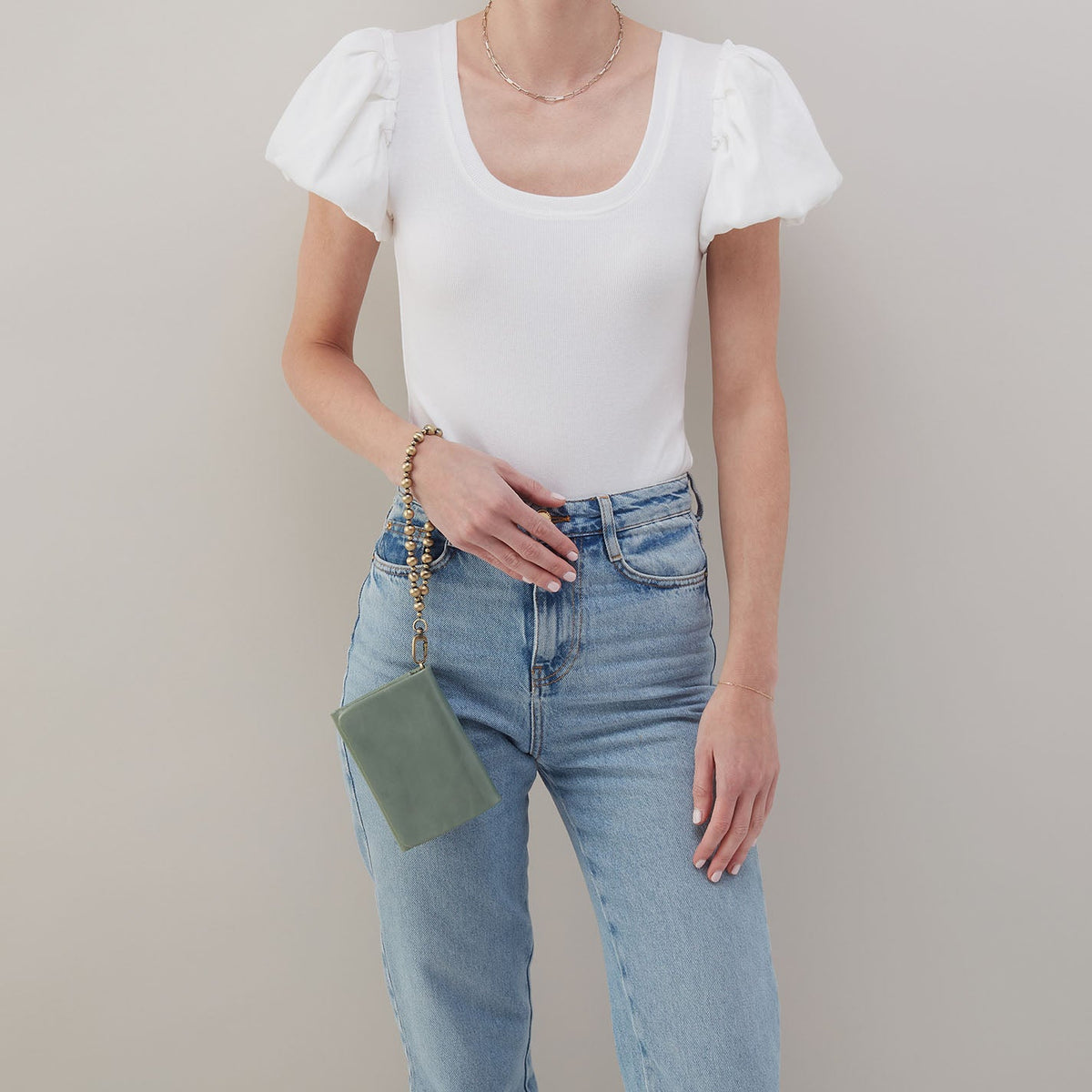 HOBO Ross Bead Wristlet In Polished Leather - Jade